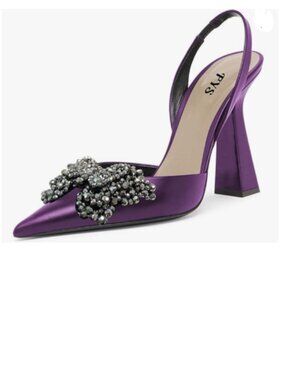 FYS Purple Slip on Pointed Toe Slingback Sandals Butterfly Crystal D'Orsay Pumps
